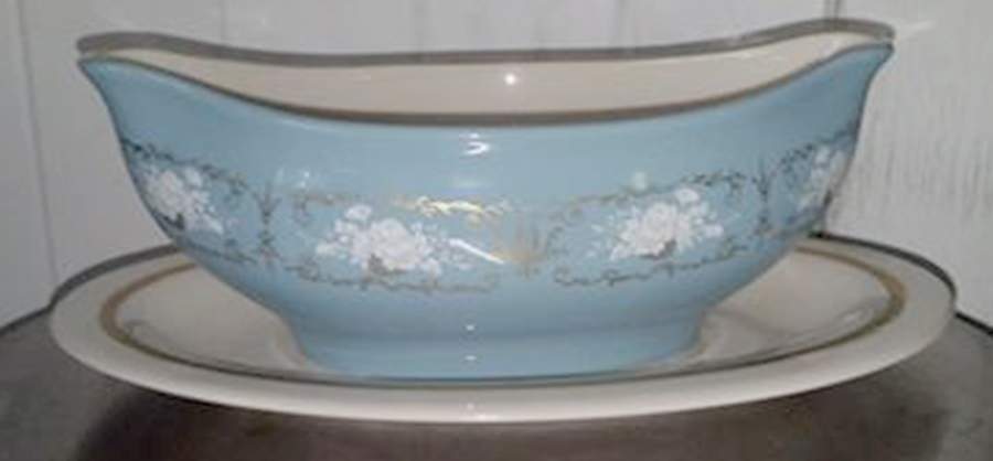 Kenwood Castle Blue Gravy Boat with Attached Underplate by Fine Arts-1