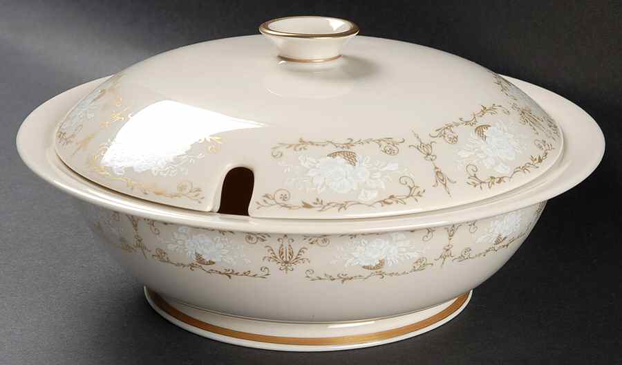 Kenwood Castle Gold and White Round Covered Vegetable by Fine Arts-1