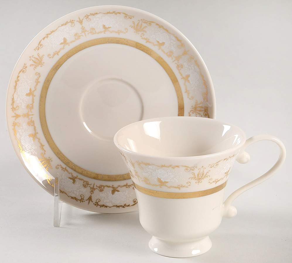 Kenwood Castle Gold and White Footed Cup & Saucer Set by Fine Arts-1