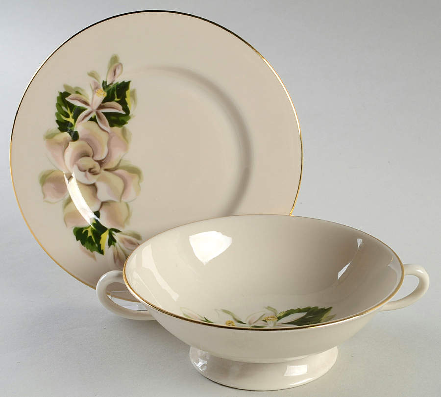 Orange Blossom & Gardenia Cream Soup Bowl & Bread Plate/Saucer  Set by Fine Arts-1