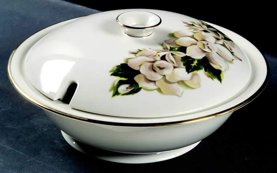 Orange Blossom & Gardenia Round Covered Vegetable by Fine Arts-1