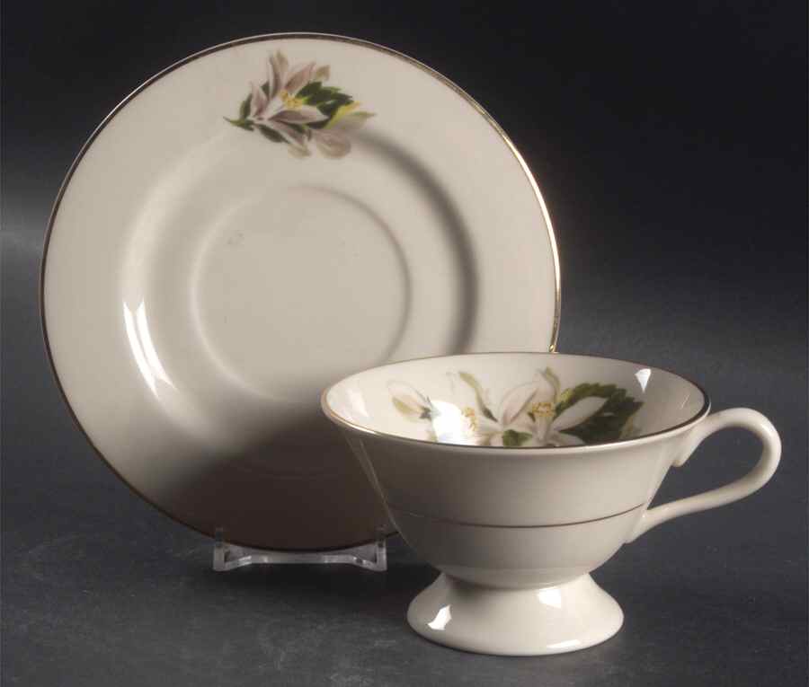 Orange Blossom & Gardenia Footed Cup & Saucer Set by Fine Arts-1