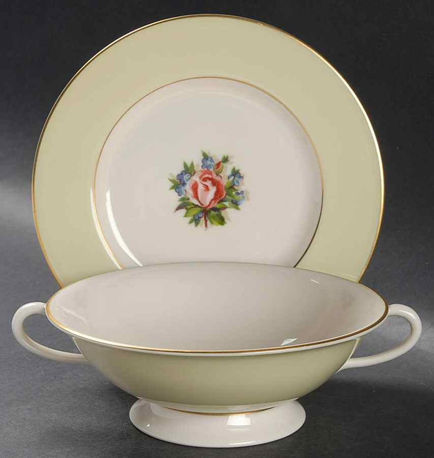 Romance Rose Cream Soup Bowl & Bread Plate/Saucer  Set by Fine Arts-1