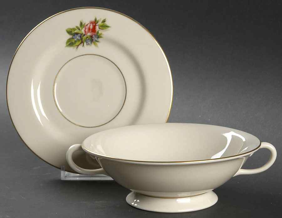 Romance Rose Cream Soup Bowl & Bread Plate/Saucer  Set by Fine Arts-1