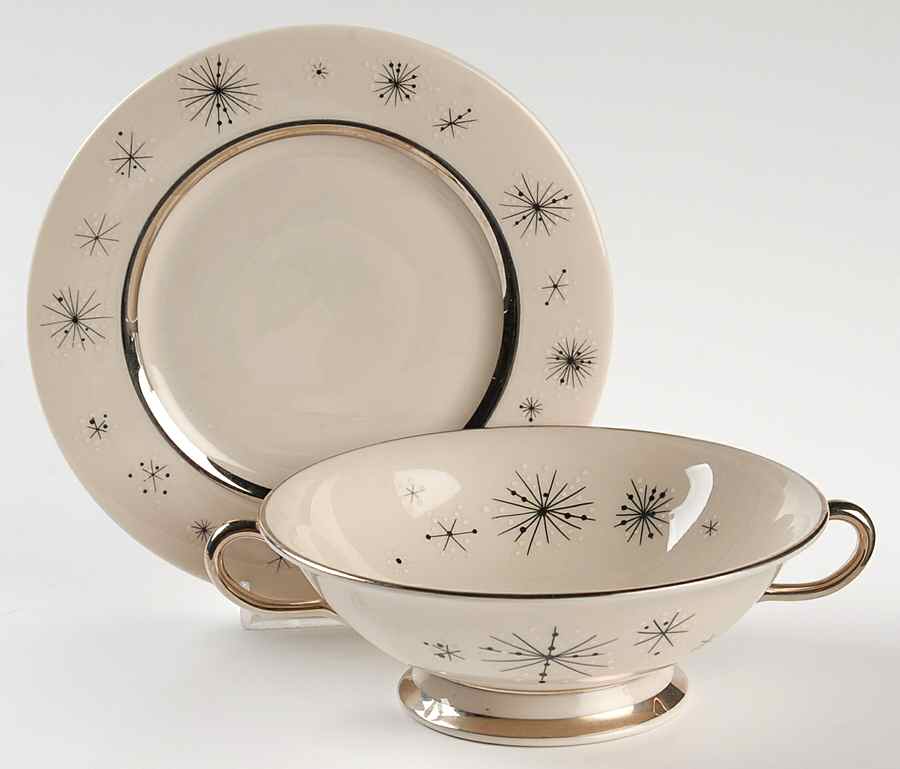 Romance of The Stars Cream Cream Soup Bowl & Bread Plate/Saucer  Set by Fine Arts-1