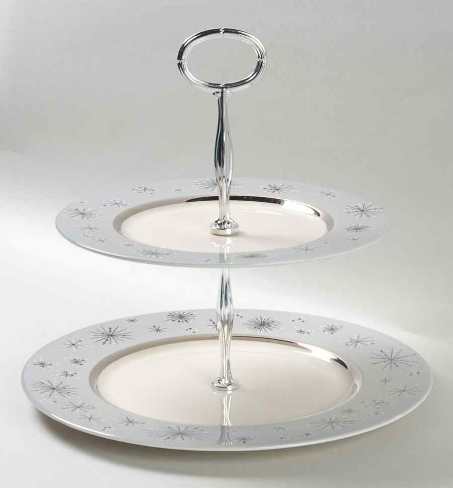 Romance of The Stars Grey 2 Tiered Serving Tray (Dinner & Salad Plate) by Fine Arts-1