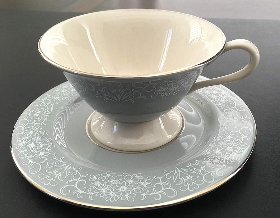 Spanish Lace Grey Footed Cup & Saucer Set by Fine Arts-1