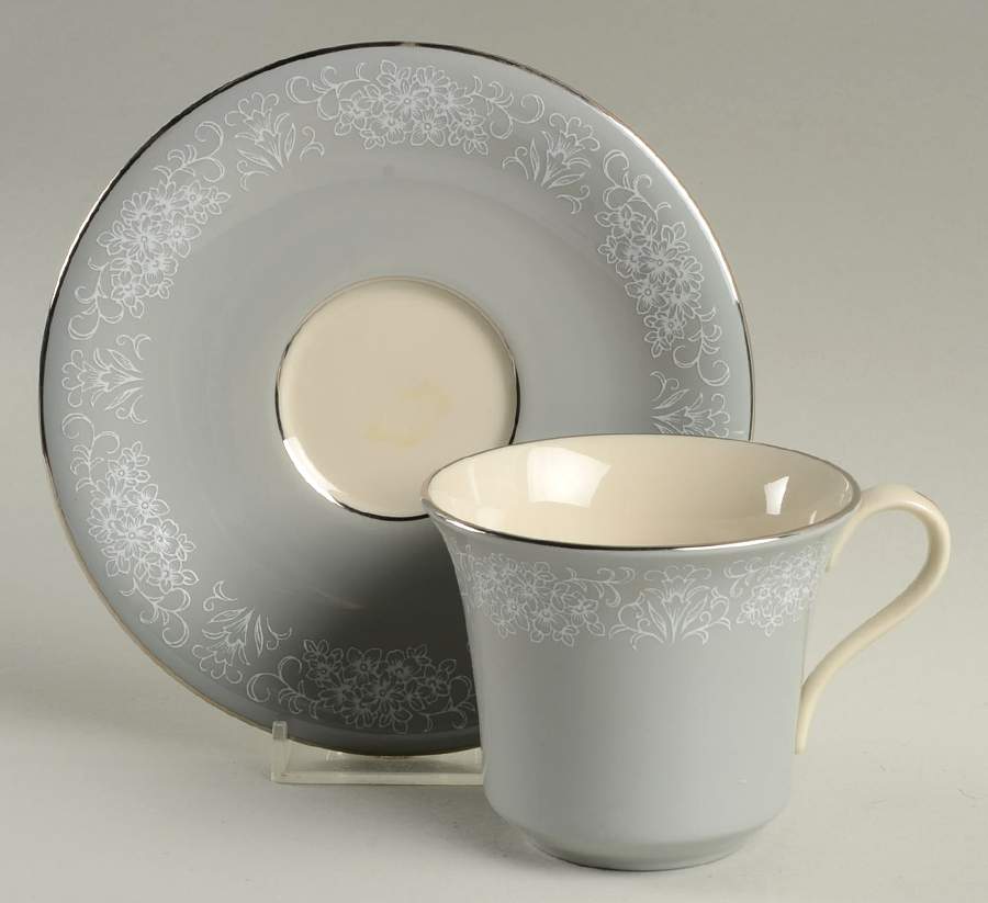 Spanish Lace Grey Flat Cup & Saucer Set by Fine Arts-1