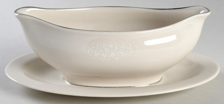 Spanish Lace White Gravy Boat with Attached Underplate by Fine Arts-1