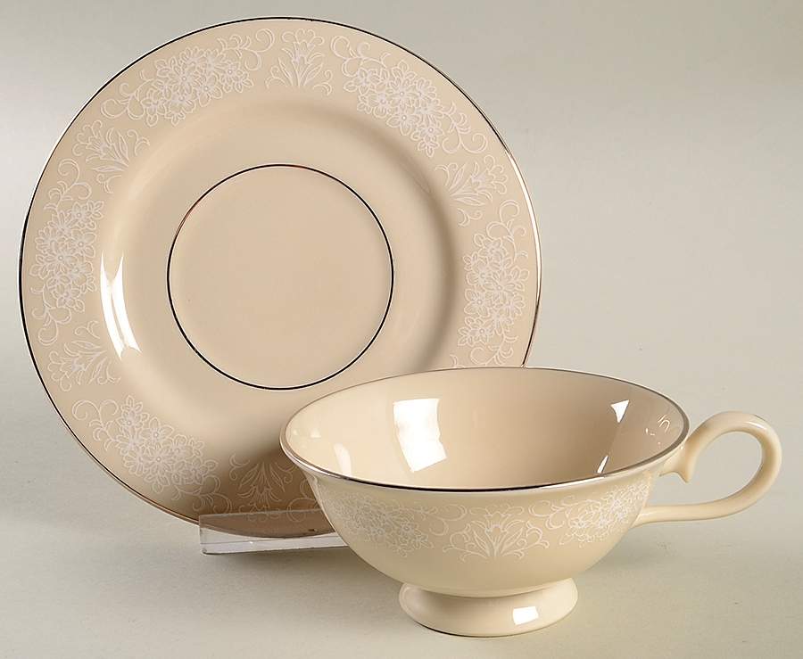 Spanish Lace White Footed Cup & Saucer Set by Fine Arts-1