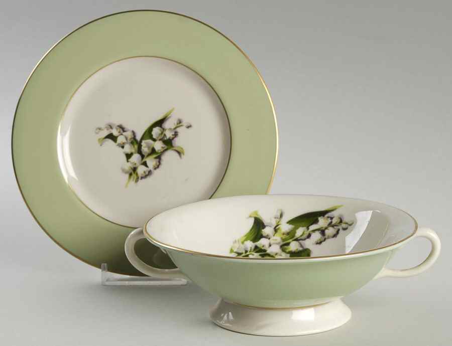 Springtime Cream Soup Bowl & Bread Plate/Saucer  Set by Fine Arts-1