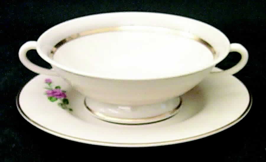 Sweetheart Rose Cream Soup Bowl & Bread Plate/Saucer  Set by Fine Arts-1