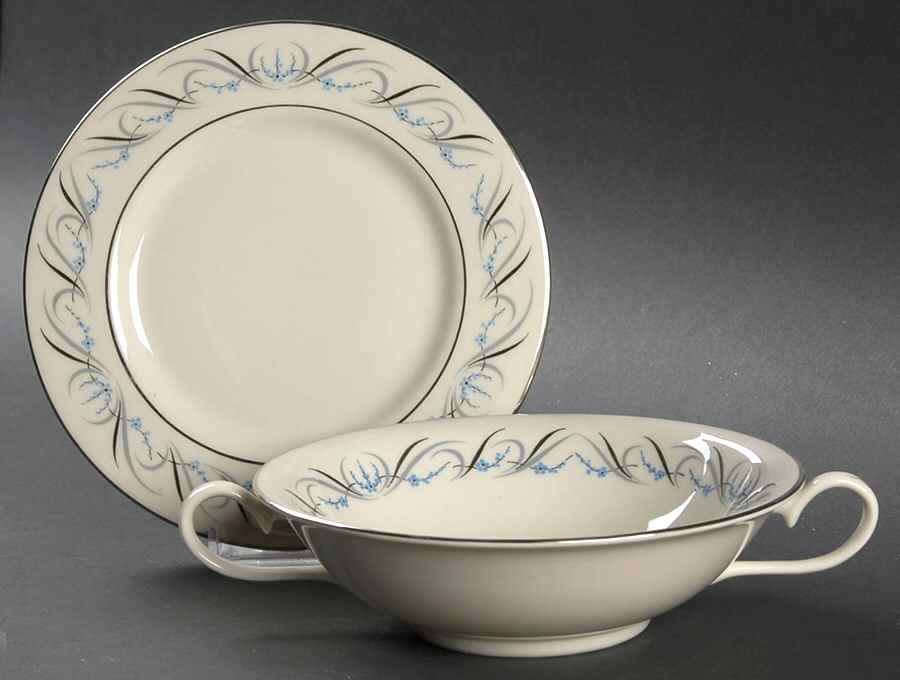 Waltz of Spring (Rim) Cream Soup Bowl & Bread Plate/Saucer Set by Fine Arts-1