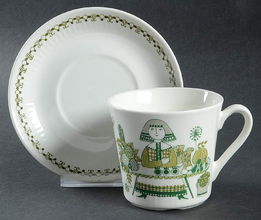 Market Flat Cup & Saucer Set by Figgjo (Norway)-1