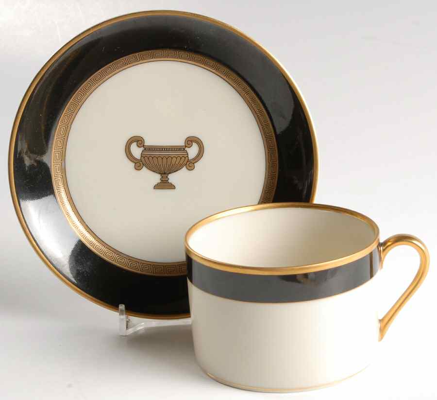 Amphora Black Flat Cup & Saucer Set by Fitz & Floyd-1