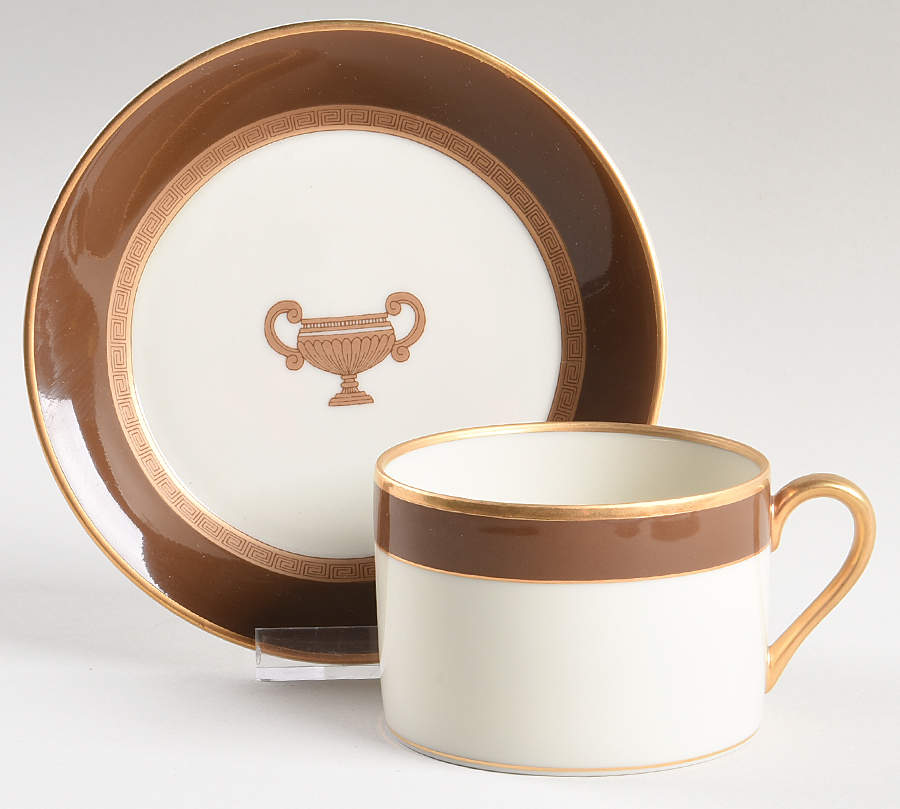 Amphora Brown Flat Cup & Saucer Set by Fitz & Floyd-1