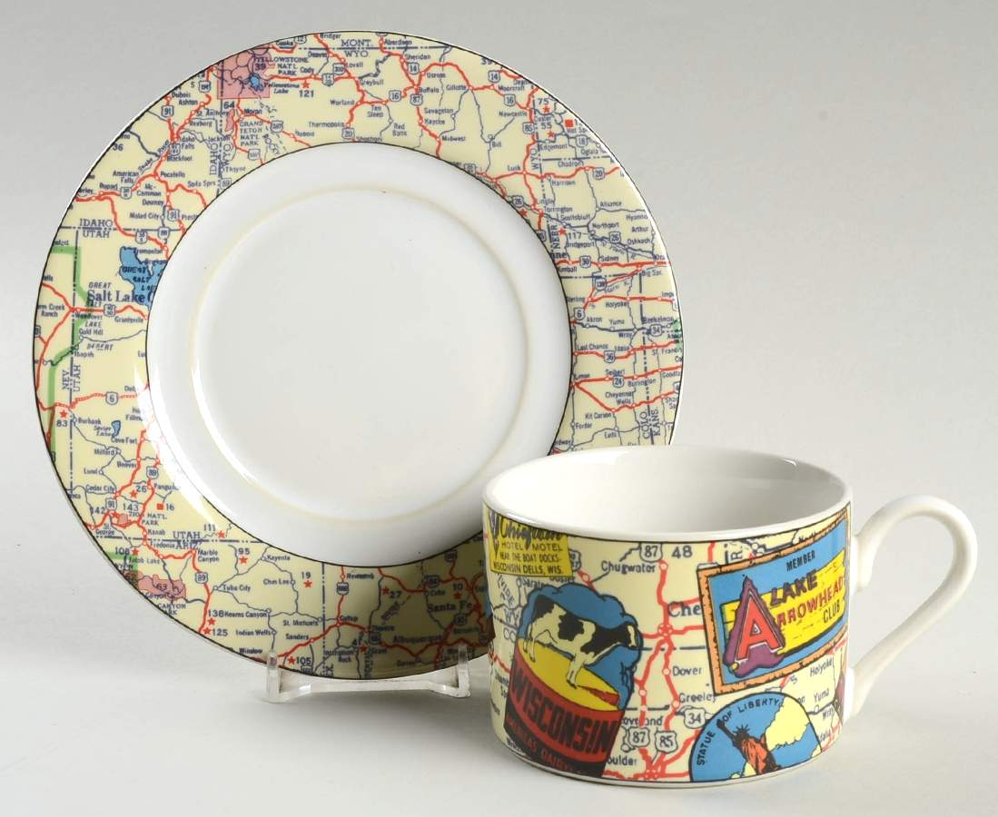 American Roadside Flat Cup & Saucer Set by Fitz & Floyd-1