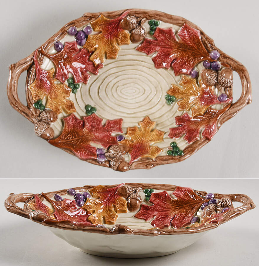 Autumn Woods 10" Oval Handled Bowl by Fitz & Floyd-1