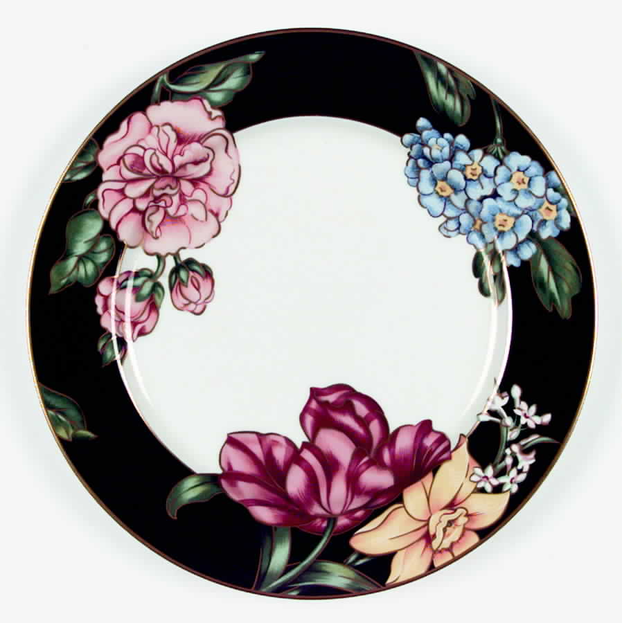 Bariolage Des Fleurs (Black Rim) Dinner Plate by Fitz & Floyd-1