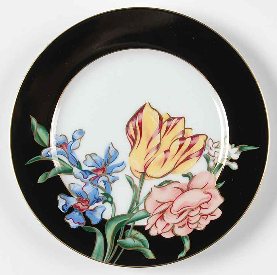 Bariolage Des Fleurs (Black Rim) Bread & Butter Plate by Fitz & Floyd-1