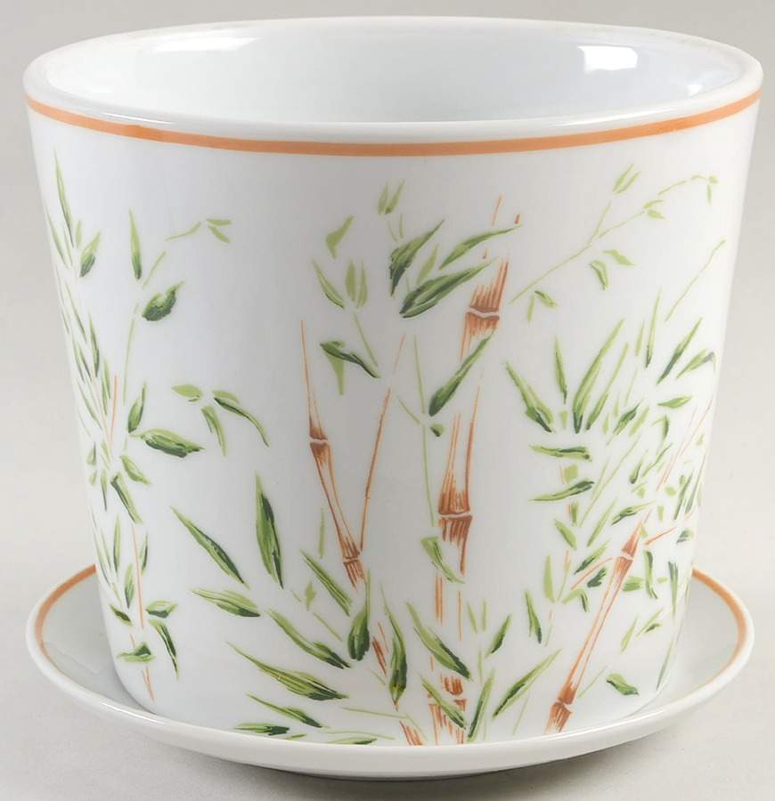 Bamboo Garden 5" Flower Pot & Underplate by Fitz & Floyd-1