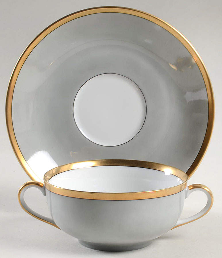 Biarritz Gris (Gray) Flat Cream Soup Bowl & Saucer Set by Fitz and Floyd-1