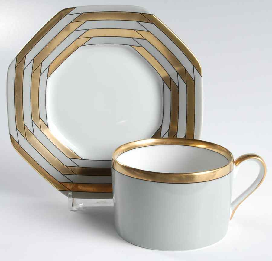 Biarritz Gris (Gray) Flat Cup & Saucer Set by Fitz & Floyd-1