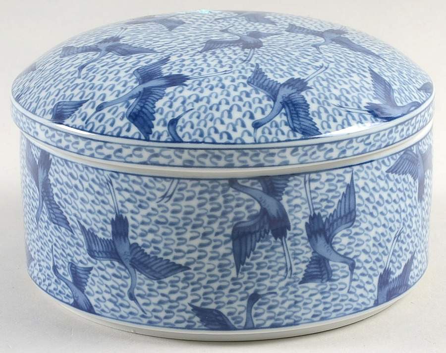 Blue Stork Powder Box with Lid by Fitz & Floyd-1