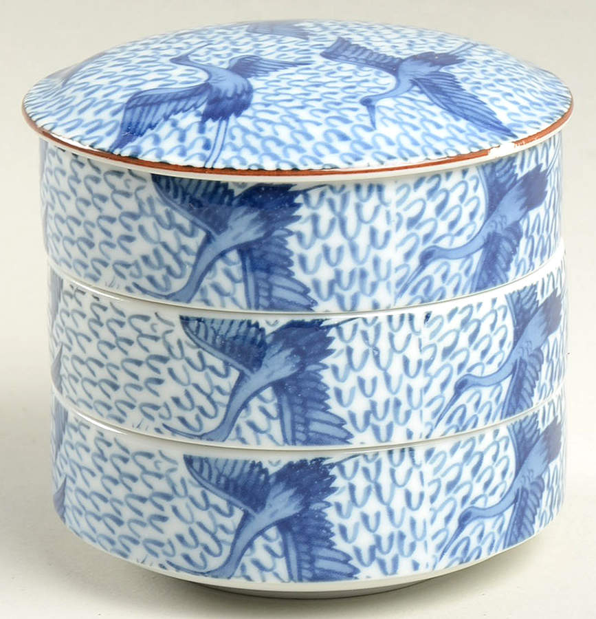 Blue Stork (4 Piece) Small Stack Set (3 Small Bowls & Lid) by Fitz & Floyd-1