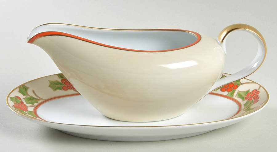 Boughs of Holly Gravy Boat & Underplate/Relish by Fitz & Floyd-1