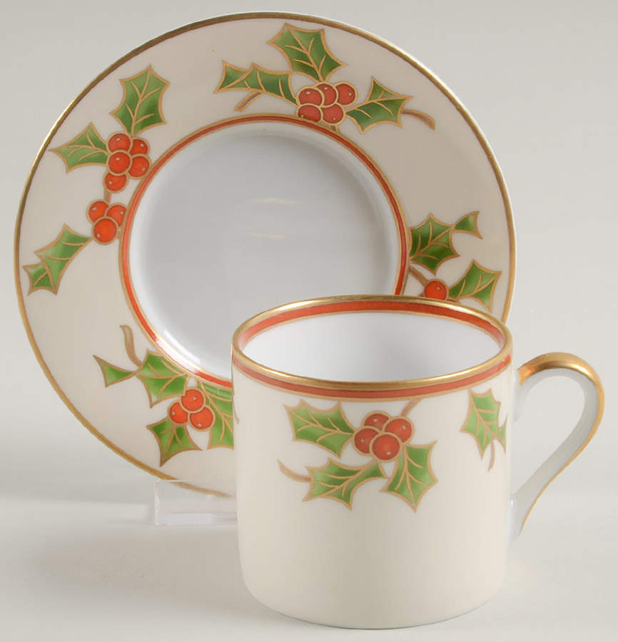 Boughs of Holly Flat Cup & Saucer Set by Fitz & Floyd-1