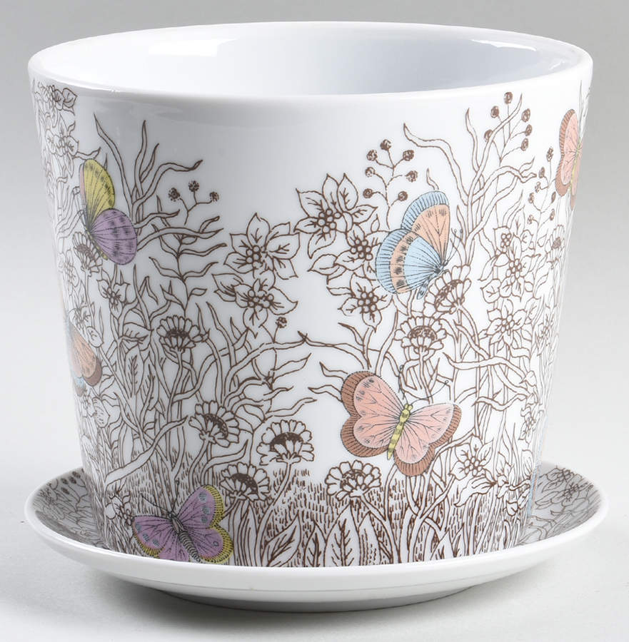 Butterfly Garden 5" Flower Pot & Underplate by Fitz & Floyd-1