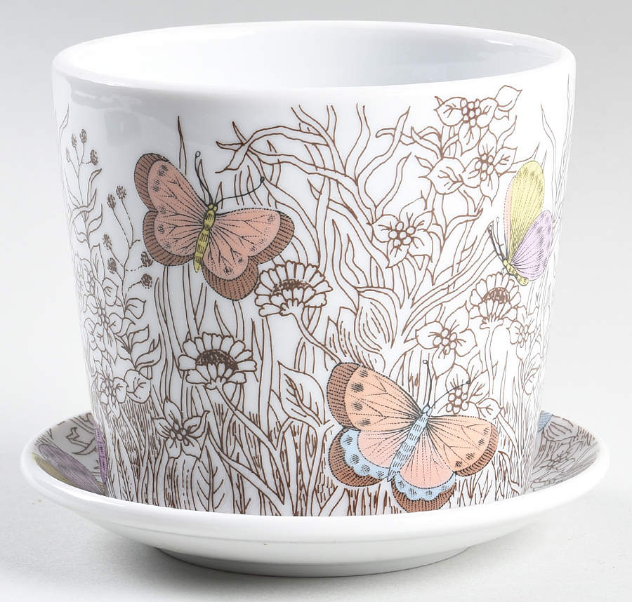Butterfly Garden 3" Flower Pot & Underplate by Fitz & Floyd-1