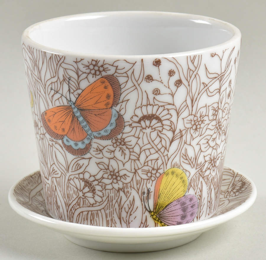 Butterfly Garden 3" Flower Pot & Underplate by Fitz & Floyd-1