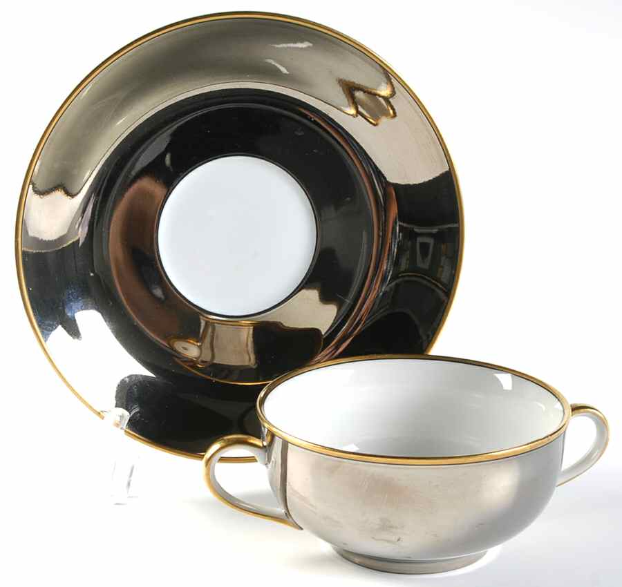 Capri Platinee Flat Cream Soup Bowl & Saucer Set by Fitz & Floyd-1