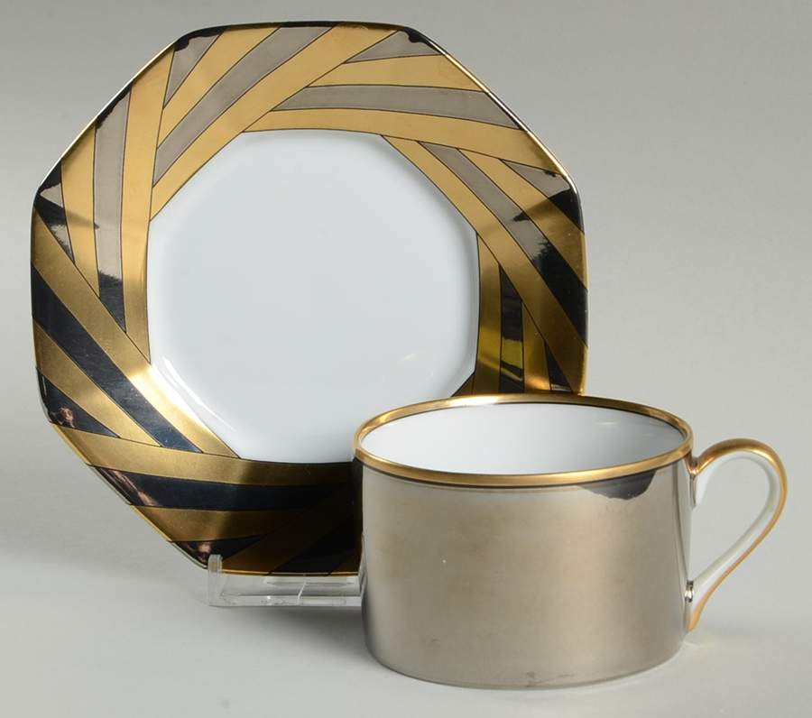 Capri Platinee Flat Cup & Saucer Set by Fitz & Floyd-1