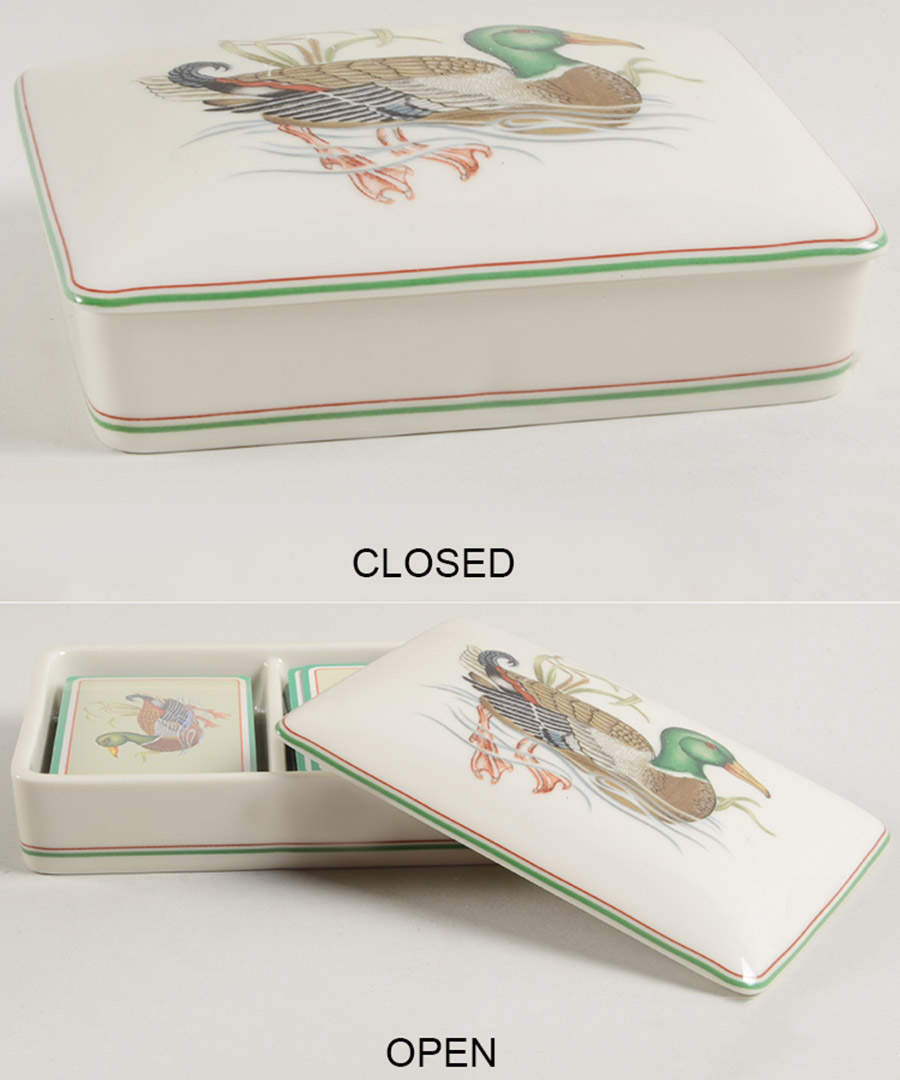 Canard Sauvage (White Body) Double Deck Playing Card Box & Lid with Cards by Fitz & Floyd-1