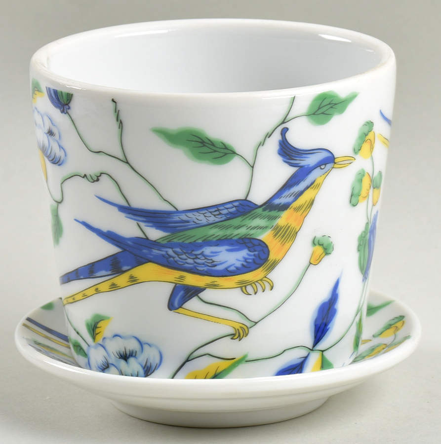 Chinese Bird 3" Flower Pot & Underplate by Fitz & Floyd-1