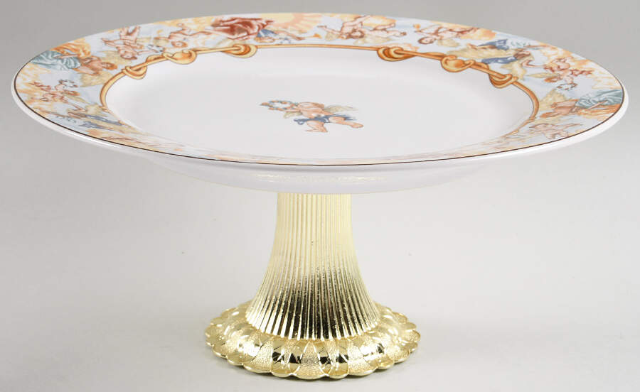Cherubs Cake Stand with 4"-5" Metal Pedestal  Hc by Fitz & Floyd-1