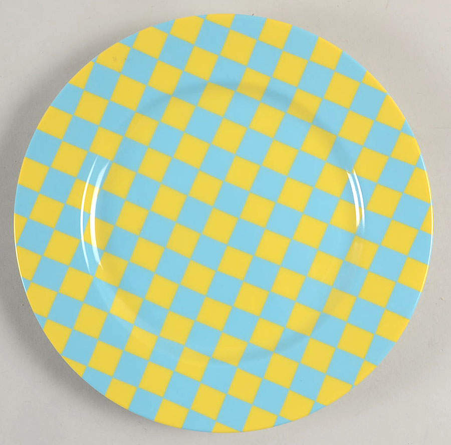 Checks (Aqua on Yellow) Salad Plate by Fitz & Floyd-1