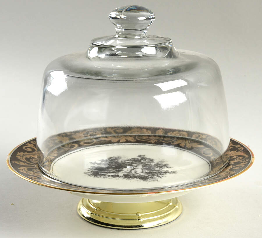 Cherubim 6 1/2"-7 1/2" Footed Cheese Plate w/ Glass Dome HC by Fitz & Floyd-1