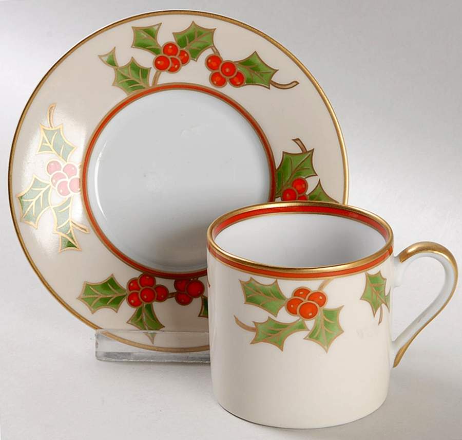 Christmas Holly Flat Demitasse Cup & Saucer Set by Fitz & Floyd-1