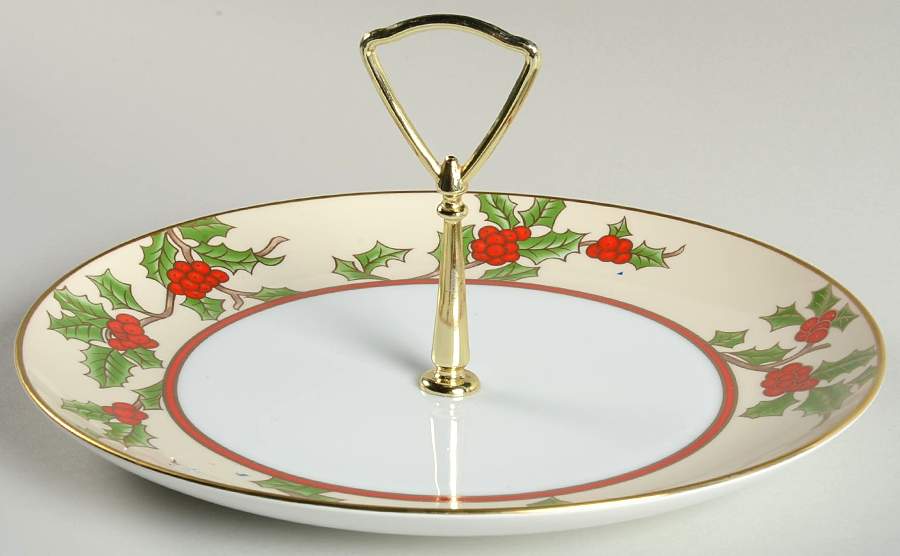 Christmas Holly Round Serving Plate with Handle (DP) by Fitz & Floyd-1