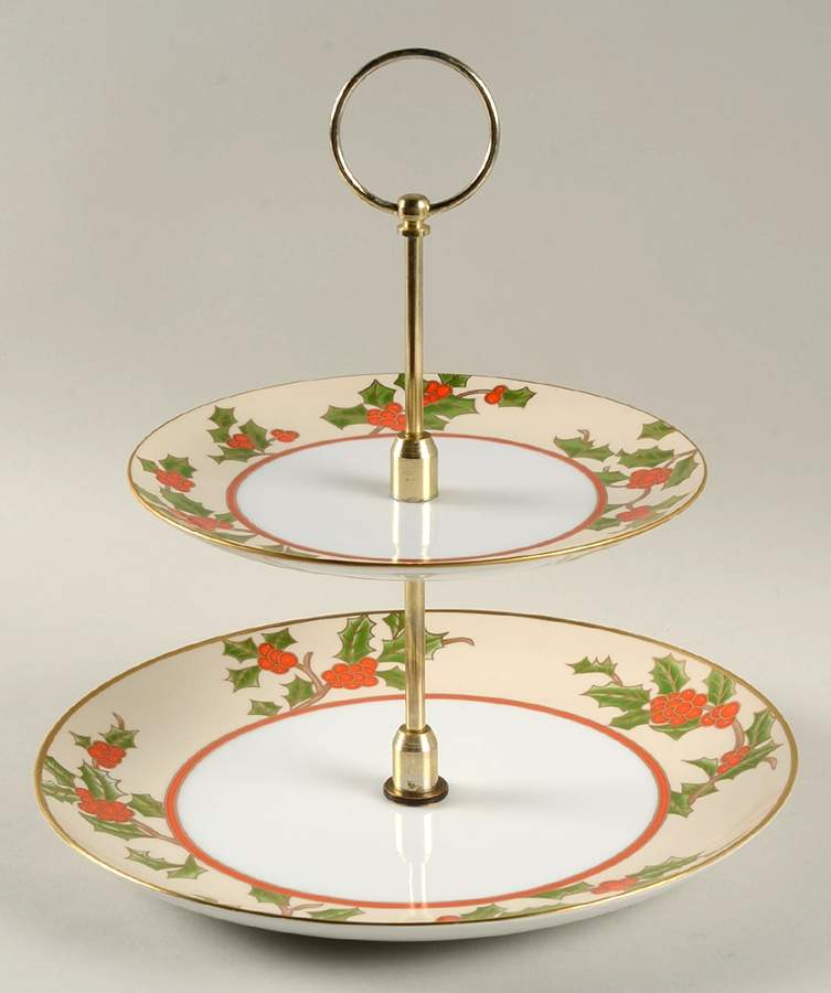 Christmas Holly 2 Tiered Serving Tray (Dinner & Salad Plate) by Fitz & Floyd-1