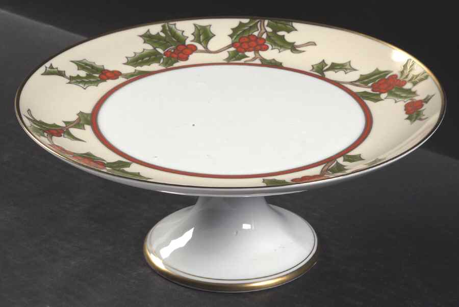 Christmas Holly 10" Diameter Pedestal Cake Stand by Fitz & Floyd-1