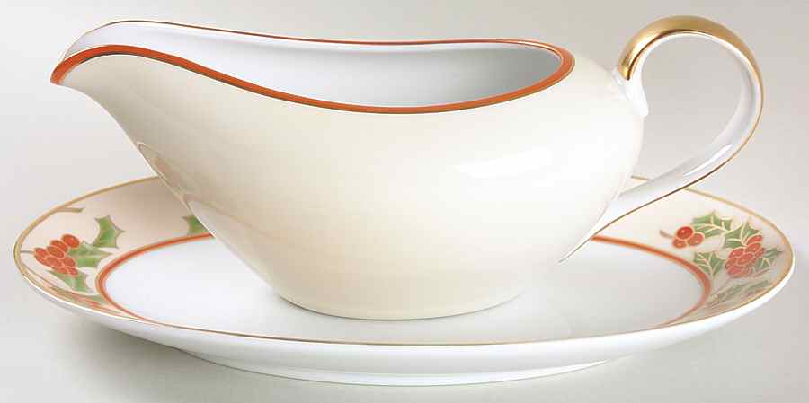 Christmas Holly Gravy Boat & Underplate/Relish by Fitz & Floyd-1