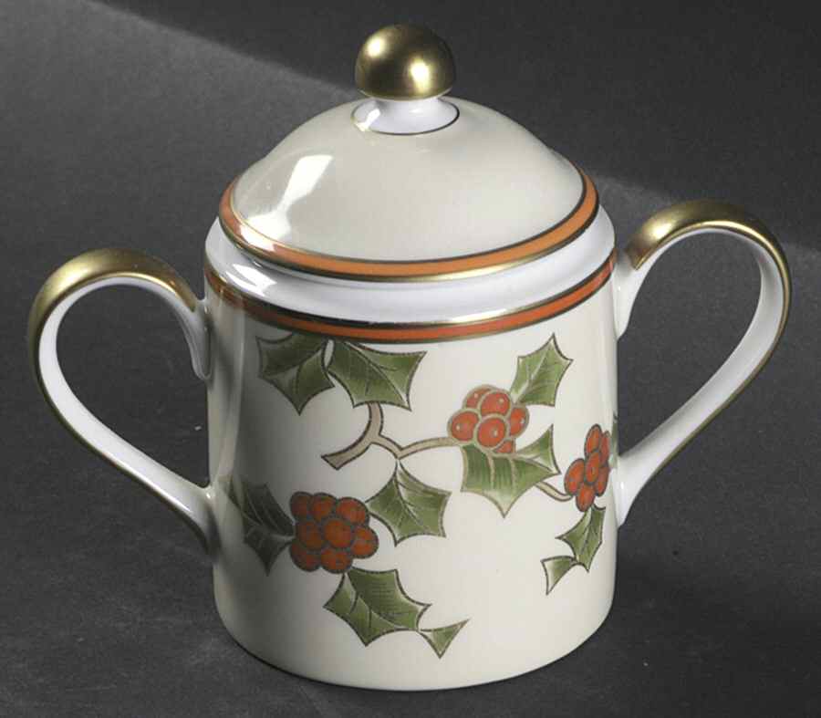 Christmas Holly Sugar Bowl & Lid by Fitz & Floyd-1