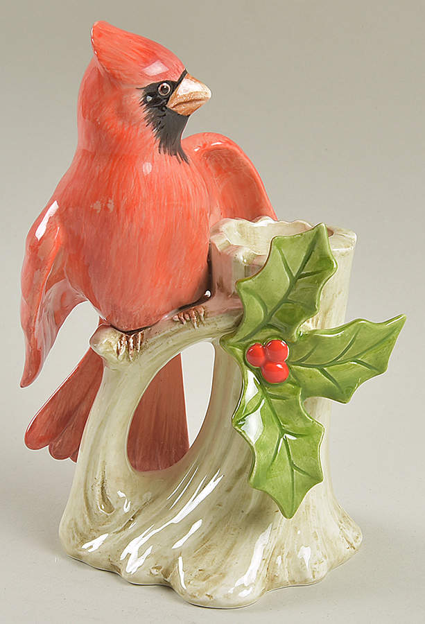 Christmas Holly Cardinal Single Light Candlestick by Fitz & Floyd-1