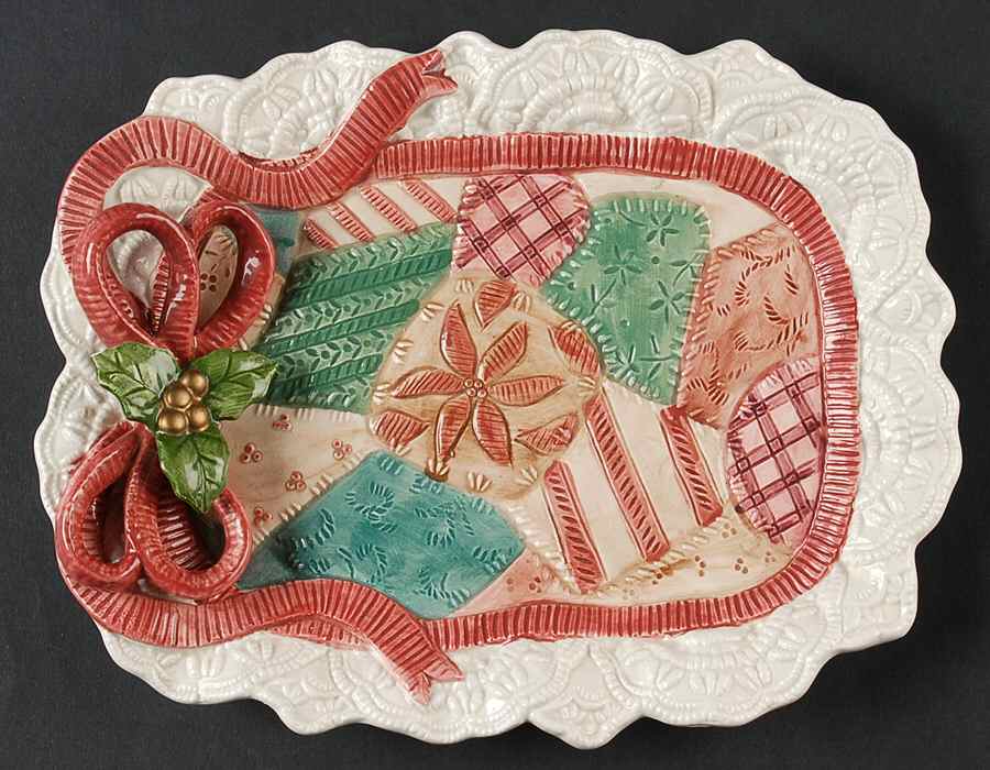 Christmas Quilt Canape Plate by Fitz & Floyd-1