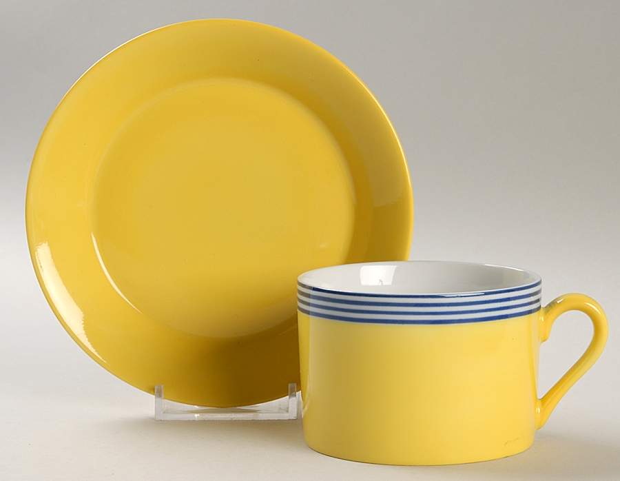 Circa Yellow and Blue Rings Flat Cup & Saucer Set by Fitz and Floyd-1